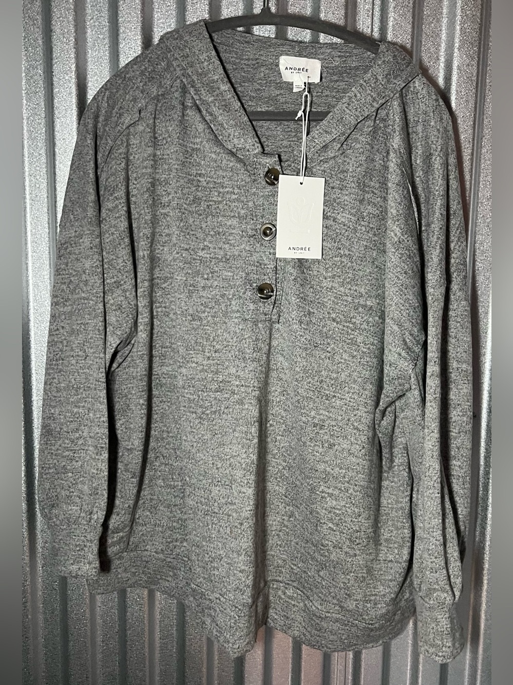 ANDRÉE BY UNIT Light Heather Gray Hoodie with Button Placket NWT 3X - Picture 1 of 4